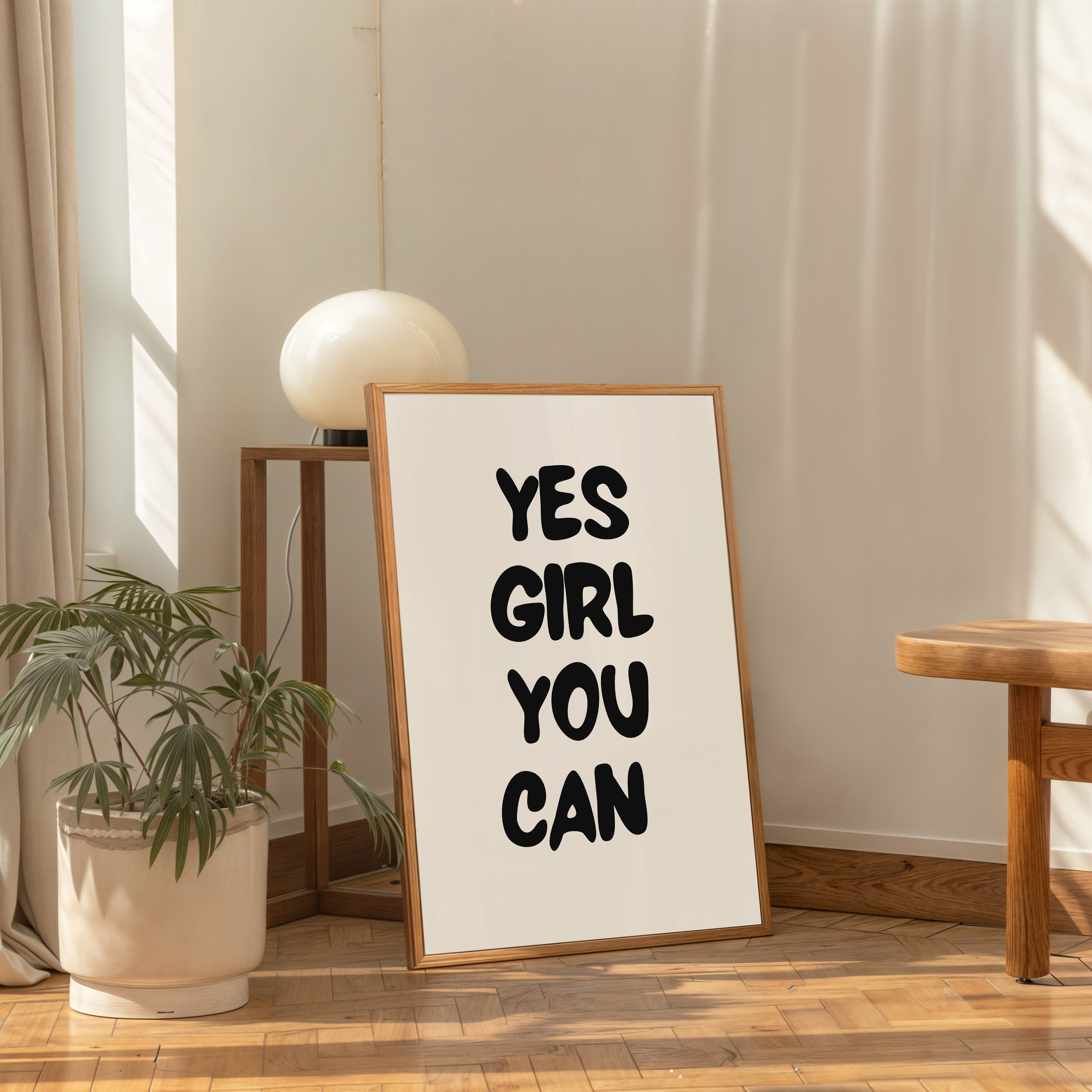 Yes Girl You Can inspirational quote poster minimalist typography wall art